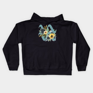 Aquarius Horoscope Zodiac Blue Sunflower Design Kids Hoodie